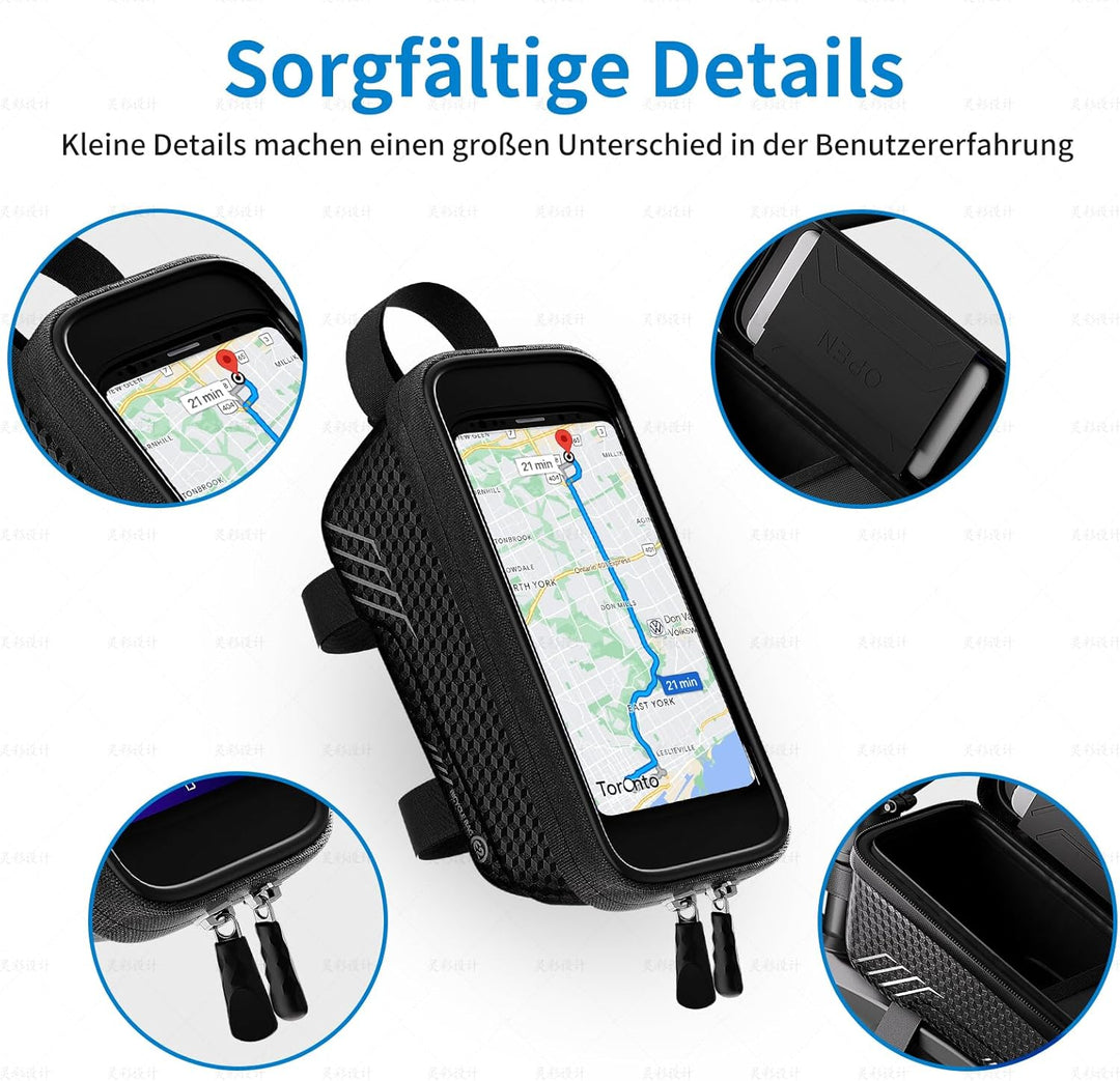 Fahrradtasche für Rahmen und Lenker - Wasserdichte Vordertasche mit TPU-Touchscreen - Geeignet für E