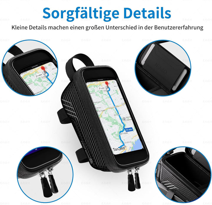 Fahrradtasche für Rahmen und Lenker - Wasserdichte Vordertasche mit TPU-Touchscreen - Geeignet für E