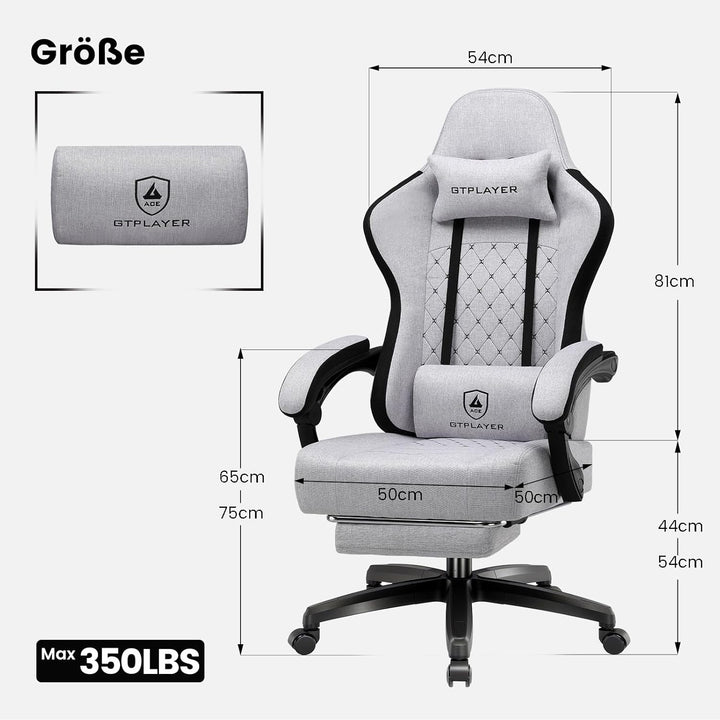 GTPLAYER Gaming Stuhl Stoff, Gaming Sessel mit Taschenfederkissen, ergonomischer Drehstuhl, Gamer St