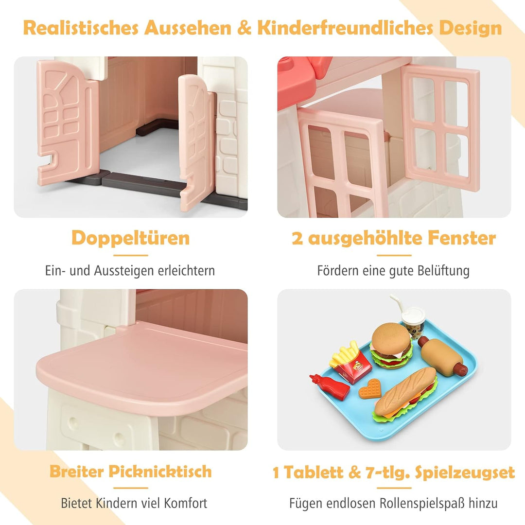 DREAMADE 164x124x132cm Spielhaus Kinder für drinnen und draussen, Kinderspielhaus mit Fenstern & Tür