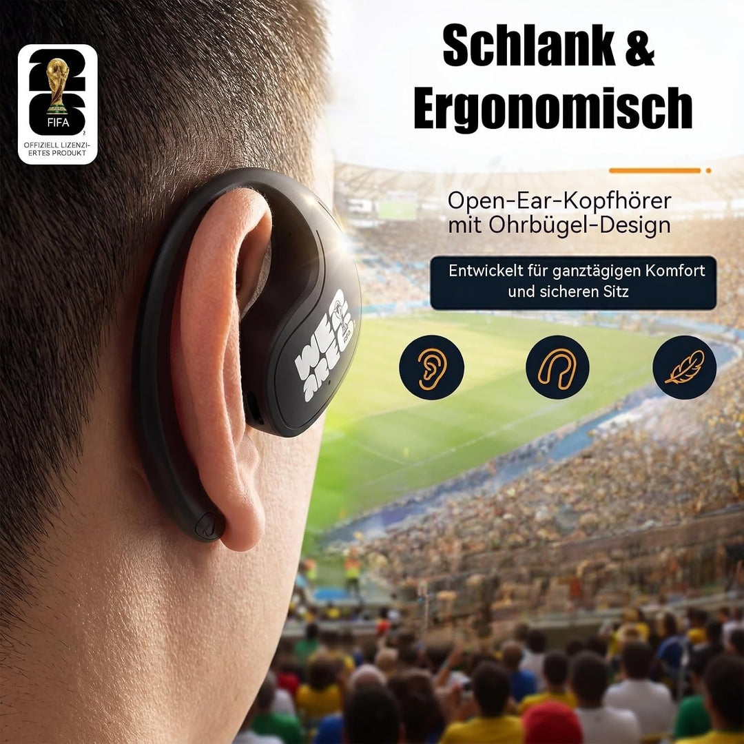 FIFA WM 2026 lizenzierte Open-Ear Bluetooth-Ohrhörer mit Ohrhaken, 165 Sprachen KI-Übersetzung per A