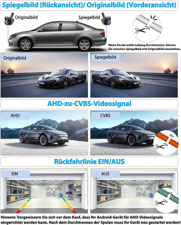 AHD 1080P Rückfahrkamera Auto Rückfahrkamera mit 360°+45° Einstellbares Objektiv Kabel Rückfahrkamer