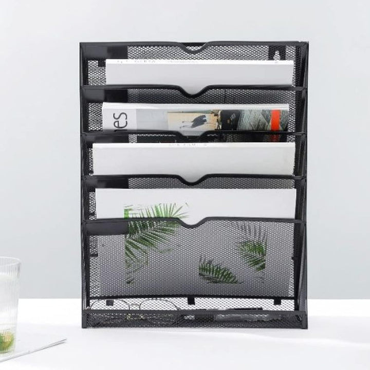 Wand Zeitungshalter 5 Etagen Metall Netz Prospekthalter mit Klebehaken, Desktop Vertikaler Zeitschri