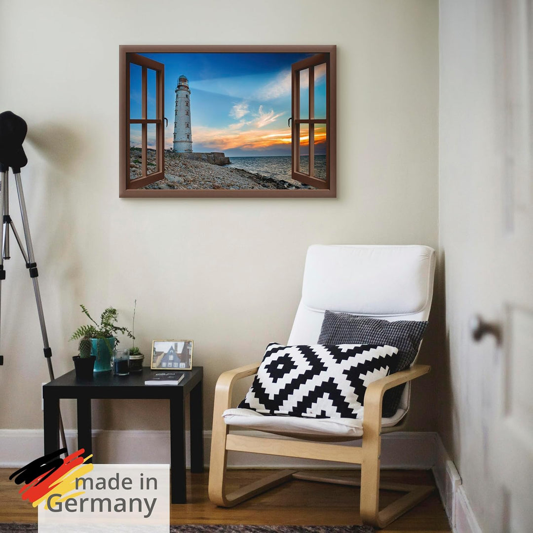 ARTland Leinwandbilder Wandbild Bild Leinwand 100x70 cm Strand Meer Leuchtturm Küste Sonnenuntergang