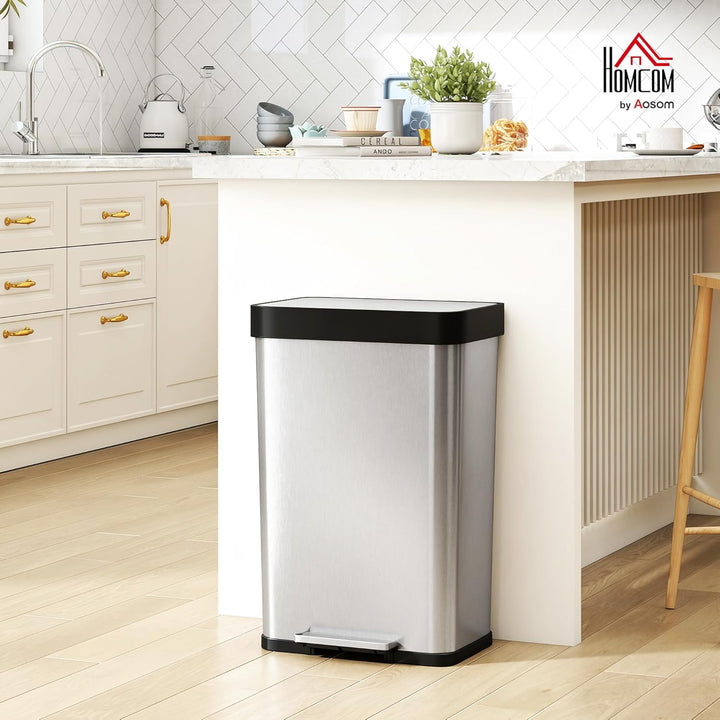 HOMCOM Mülleimer Küche 60 L Treteimer mit Soft-Close-Deckel, Offenhaltefunktion und Pedal Abfalleime