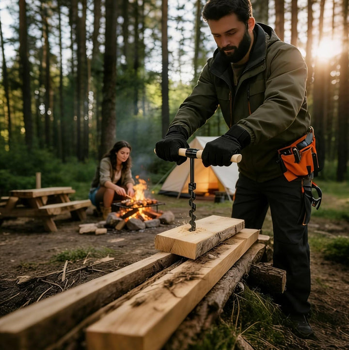 CISSIYOG Holzbohrer Manuell Bushcraft, Bushcraft Bohrer Überlebensausrüstung mit Manueller Schrauben