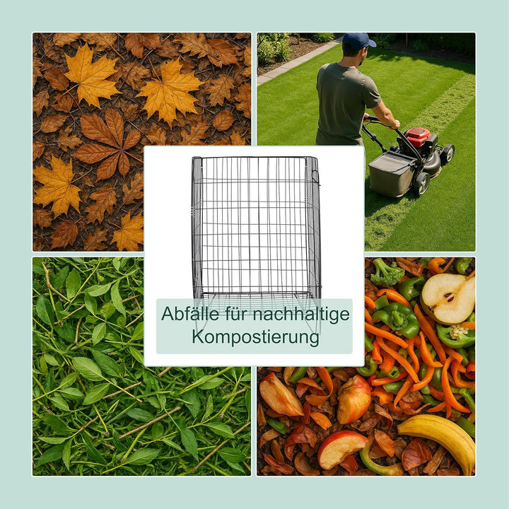 Relaxdays Komposter Metall, Bodengitter und Füsse, HBT: 68 x 46 x 46 cm, für Gartenabfall, Kompostgi
