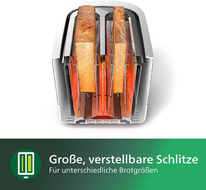 Philips Toaster – 2 Toastschlitze, 8 Stufen, Brötchenaufsatz, Auftaufunktion, Liftfunktion, Abschalt