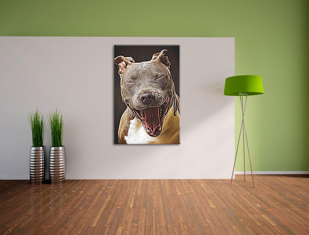 Lachender Pitbull Deluxe Format: 100x70 cm auf Leinwand, XXL riesige Bilder fertig gerahmt mit Keilr