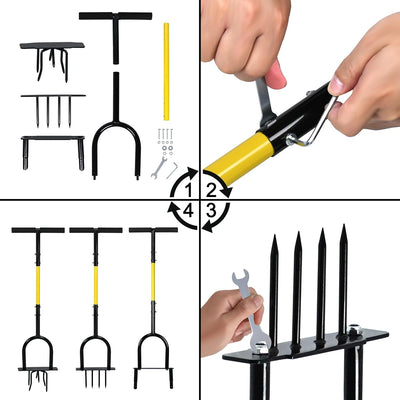 TRMLBE Rasenlüfter Manuell Aerifizierer für Rasen mit T-Griff und multi Spikes 3 in 1 Rasenbelüfter