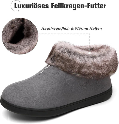 Mishansha Damen Winter Rutschfest Warme Hausschuhe Memory Foam Plüsch Pantoffeln, Gr.36-43 36 EU Gra