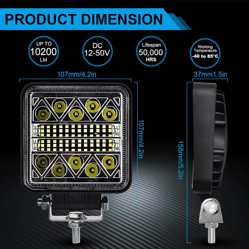 antom LED Arbeitsscheinwerfer 2Pcs Zusatzscheinwerfer Traktor 102W 12V 24V led strahler kfz 15000LM