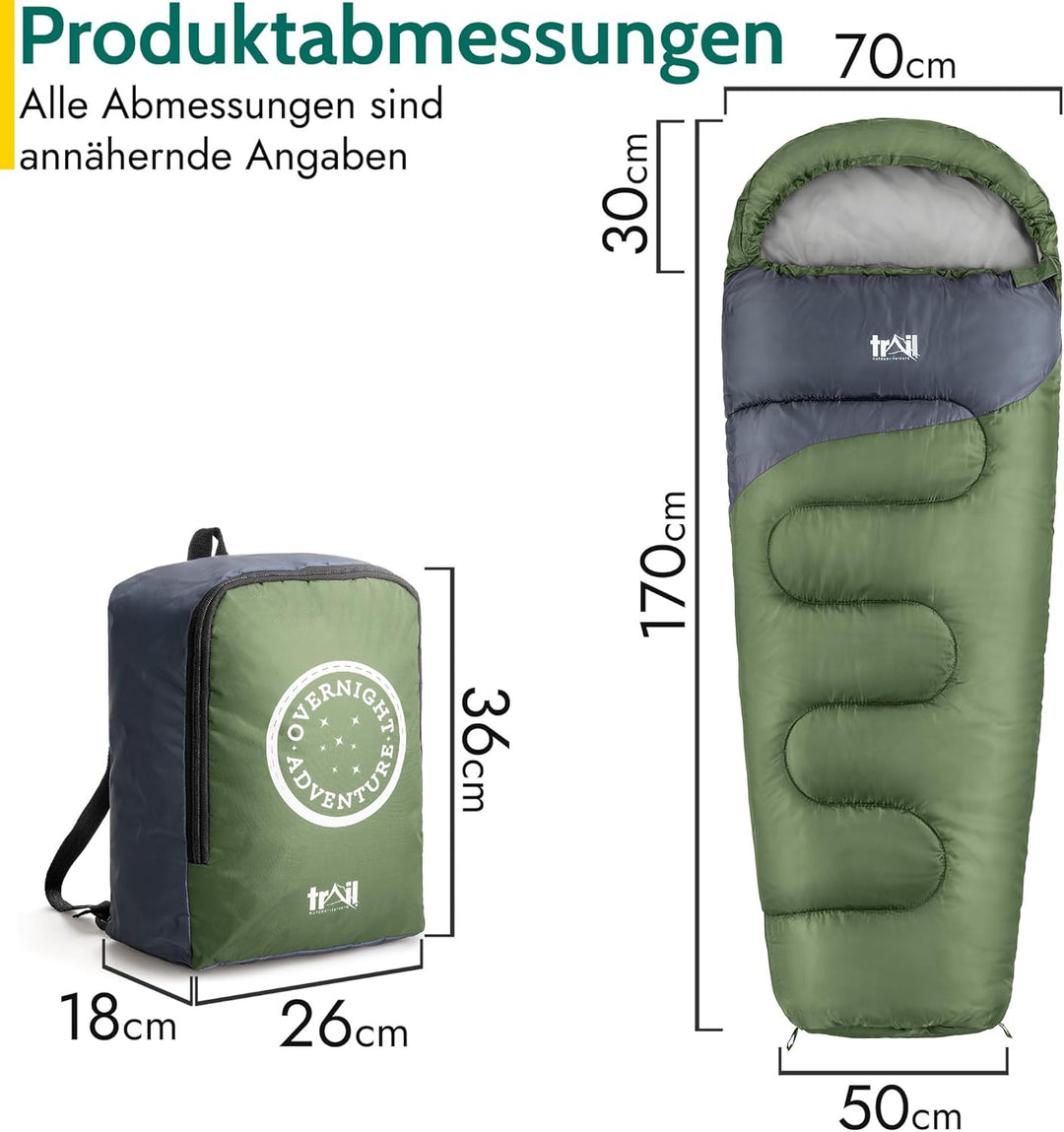 Trail Schlafsack Kinder Mumienschlafsack als Schlafsack 3 Jahreszeiten für Camping – 300gsm – für Ju
