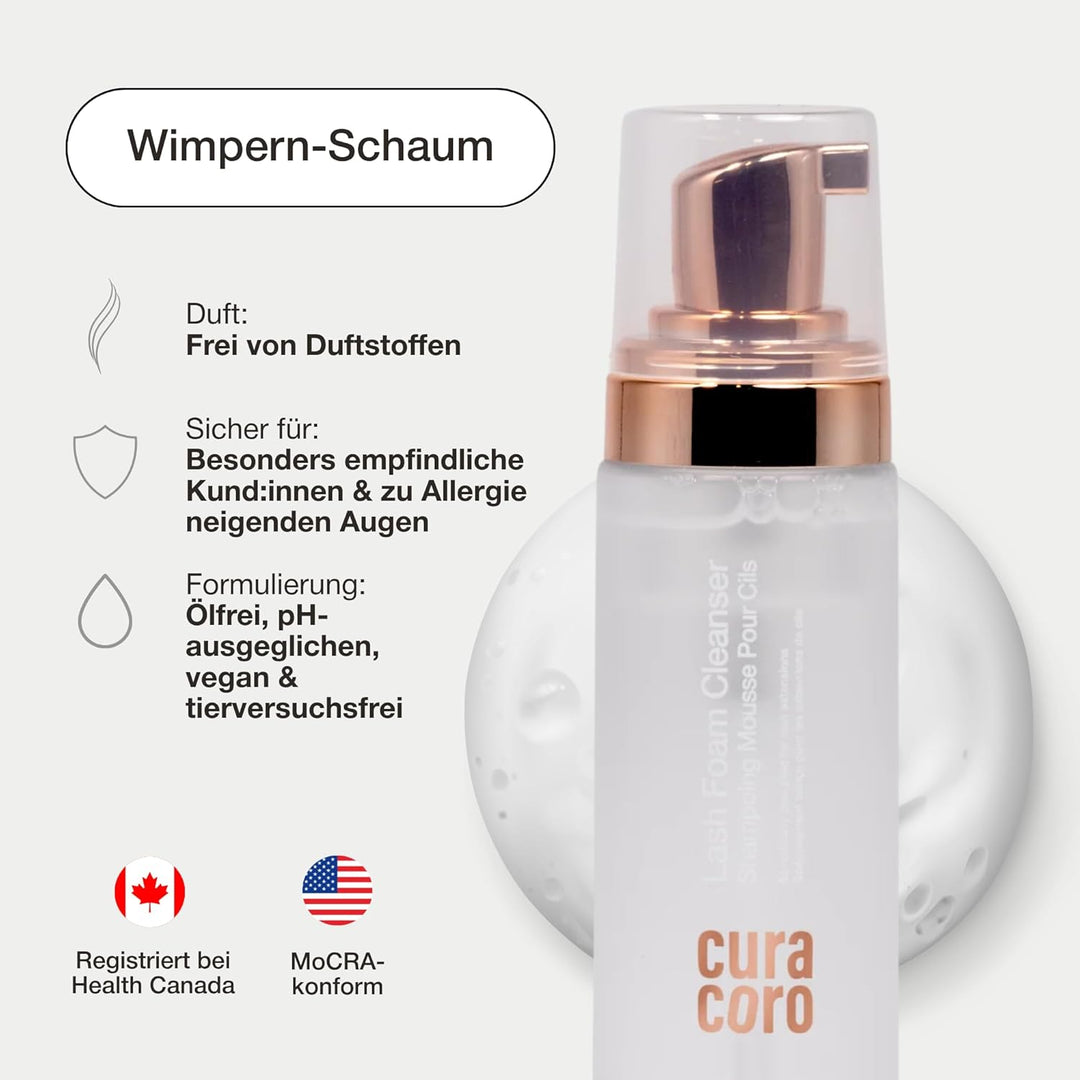 Curacoro 60ML Wimpernreiniger (Duftfrei) – Wimpernshampoo für Wimpernverlängerungen, Schaumreiniger