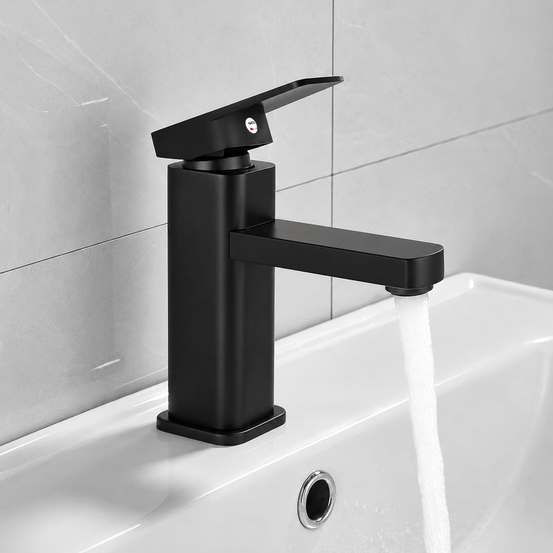 Wasserhahn Bad Waschtischarmatur Armatur Schwarz Waschtischmischer Warm und Kaltwasserhahn Einhebelm