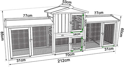 lionto Kaninchenstall aus Holz Kleintierhaus Nagerhaus Kleintierstall 212x52x85 cm