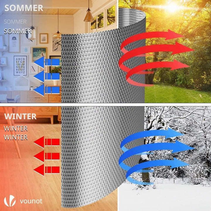 VOUNOT Isolierfolie Dämmfolie 10m x 100cm x 3mm, Doppelte Alu-Luftpolsterfolie Heizkörper Reflexions