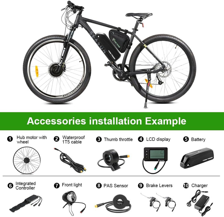 YOSE POWER Ebike Kit 36V250W 26''/28" Frontmotor E-Bike Hub Umbausatz Integrierte Controller mit Hai
