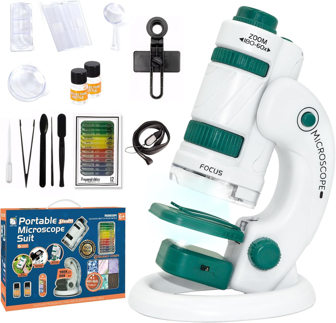 Todeco Mikroskop für Kinder, 60x-180x Taschenmikroskop, Benchtop Handmikroskop 2-in-1 mit Einstellba