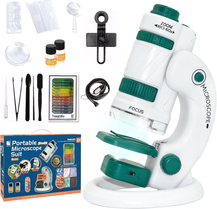 Todeco Mikroskop für Kinder, 60x-180x Taschenmikroskop, Benchtop Handmikroskop 2-in-1 mit Einstellba