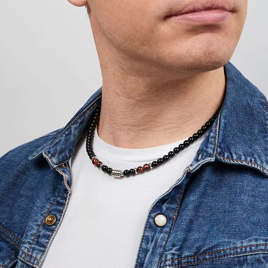 Handgemachte Herren Tigerauge Onyx Perlenkette Kette Natürliche Edelsteine Heilung Kristallschmuck (