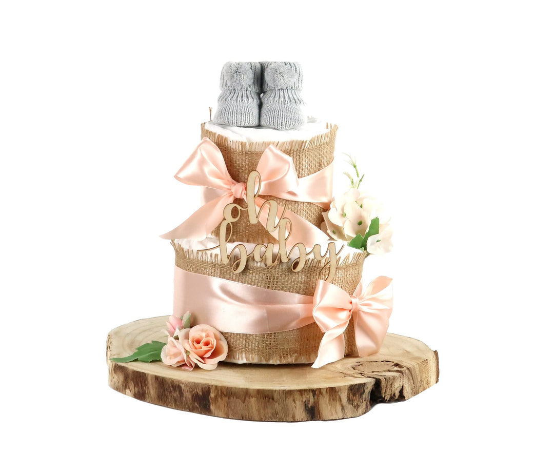 Windeltorte ALLES JUTE | zur Geburt (2-stöckig, apricot), Apricot
