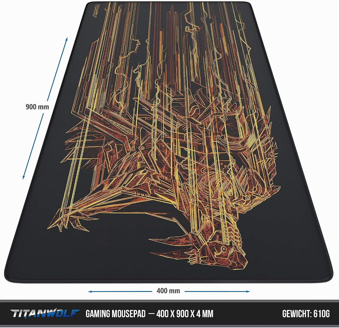 Titanwolf XXL Speed Gaming Mauspad - 900x400 x 4mm - XXL Mousepad - Tischunterlage Motiv - verbesser