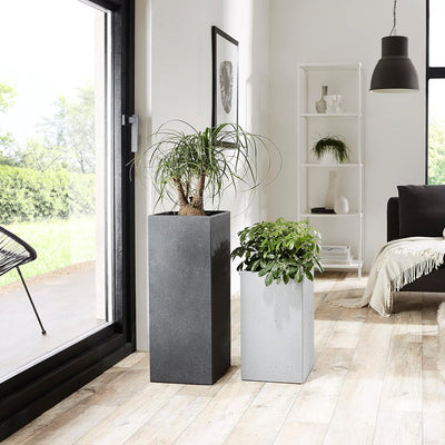 Scheurich C-Cube High, Hochgefäss aus Kunststoff, Stony Black, 26 cm lang, 26 cm breit, 70 cm hoch,