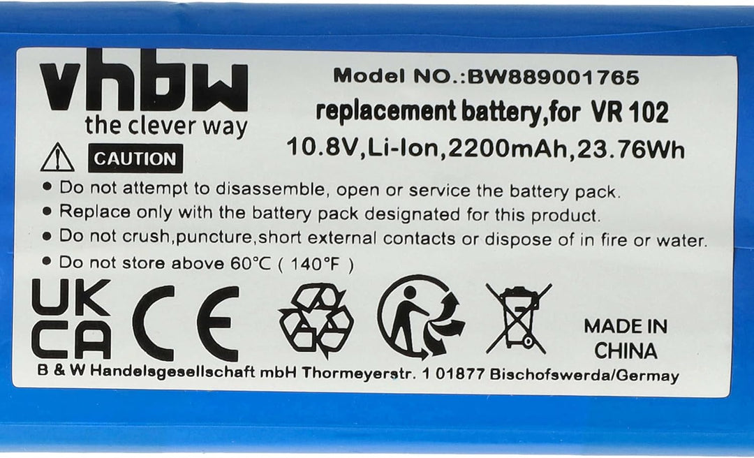 vhbw Akku kompatibel mit Vileda VR 102, VR ONE Home Cleaner Heimroboter (2200 mAh, 10,8 V, Li-Ion)