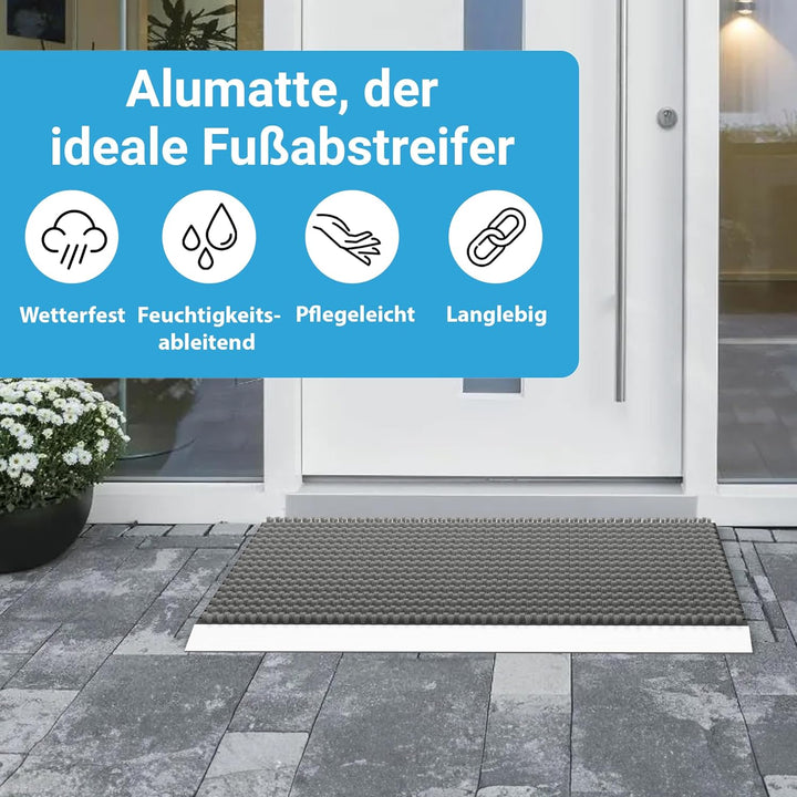 Fussmatte aussen alu mit Bürsten grau, Schmutzfangmatte 40 x 60 cm, Fussmatte Aussenbereich, Alumini