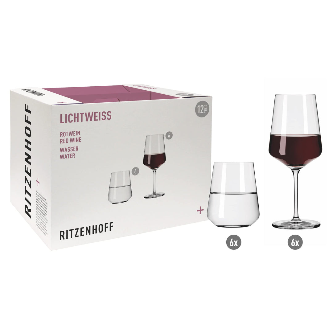 Ritzenhoff 6111002 Rotwein- und Wasserglas Set 500 ml Serie Lichtweiss Julie Nr. 2 – 12 Stück – Made