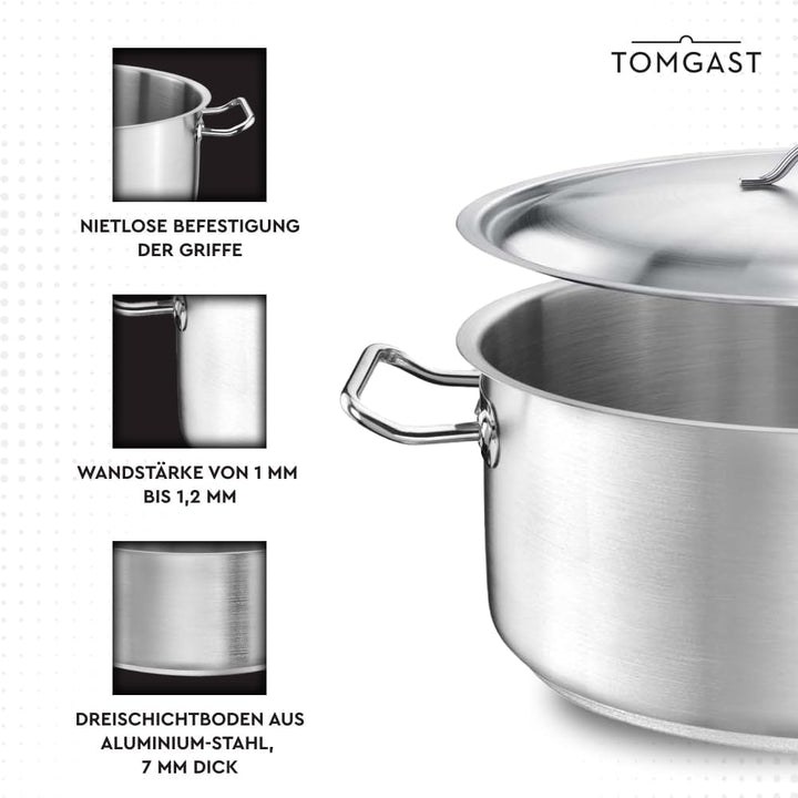 Topf mit Deckel Durchmesser: 20 cm Höhe: 9 cm Fassungsvermögen: 2,5 l | Edelstahl 18/10 | Wandstärke
