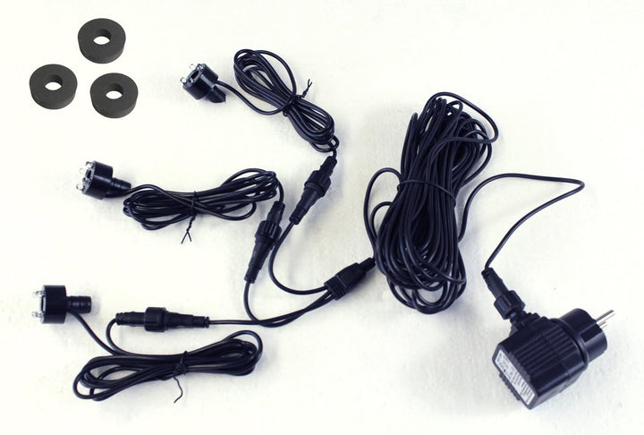 Arnusa Springbrunnen Beleuchtung 3er Set LED 10m Kabel + Netzteil Quellsteinbeleuchtung (Kalt-Weiss)