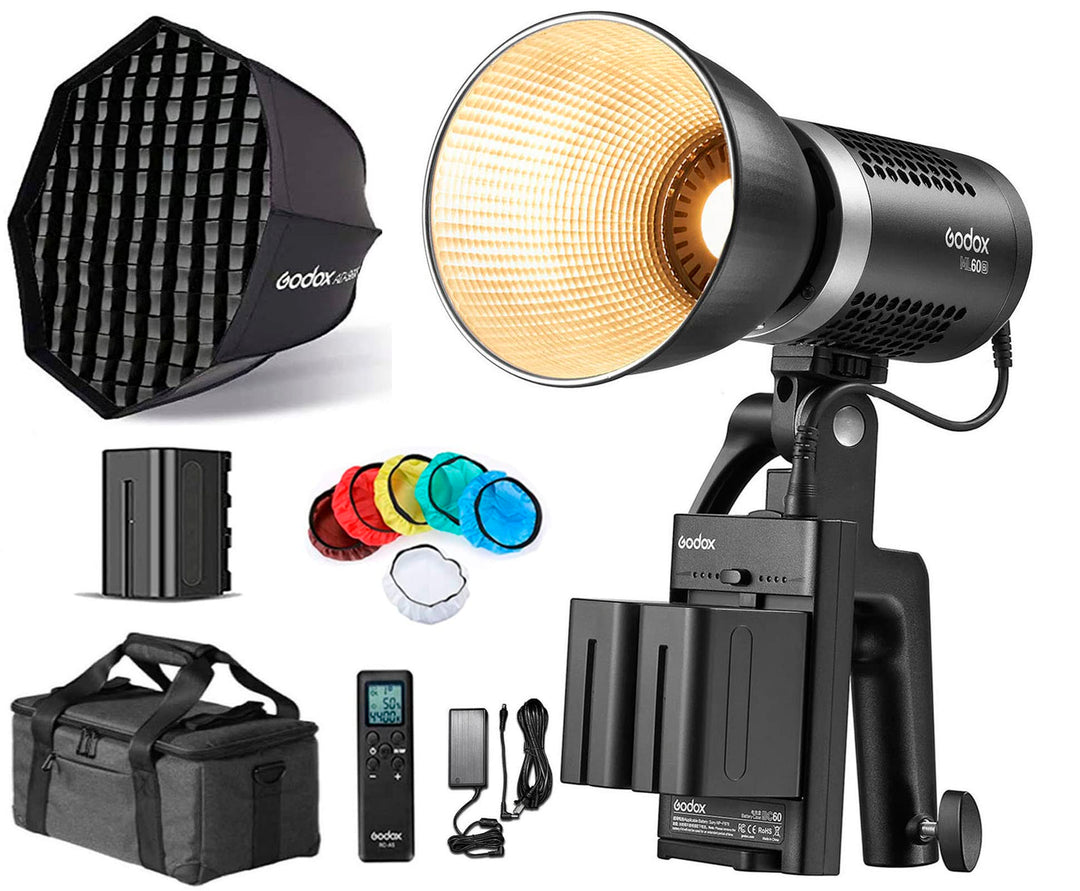 Godox ML60Bi 60W Power in Your Hands LED Videoleuchte,mit AD-S60S Softbox,RC-A6 Fernbedienung,2X NP9