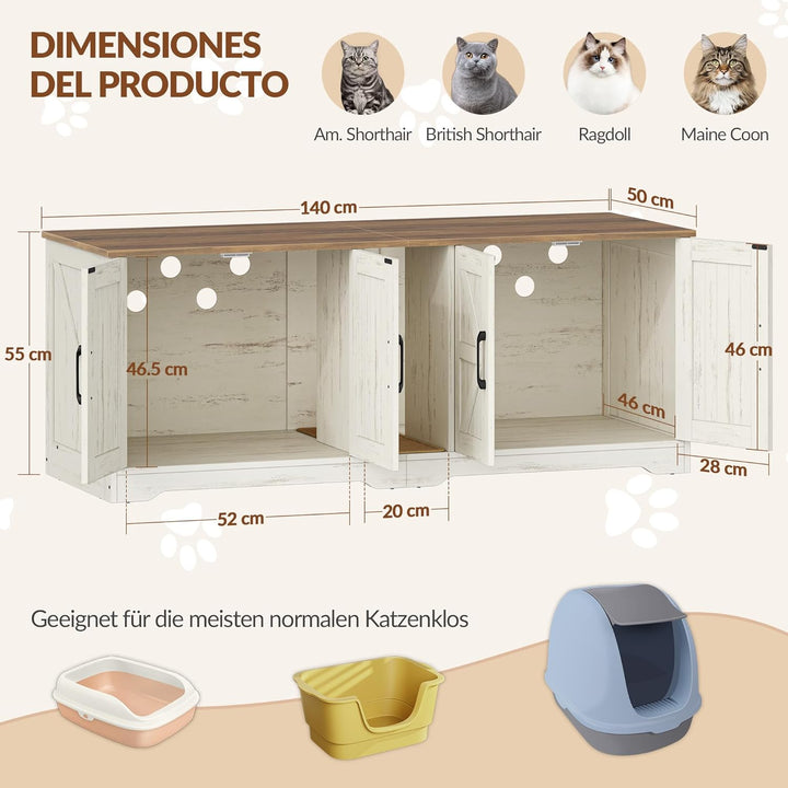 Katzenklo Schrank für 2 Katzen, Katzenklo Versteckt Schrank Möbel, Katzenhaus Holz Beistelltisch mit