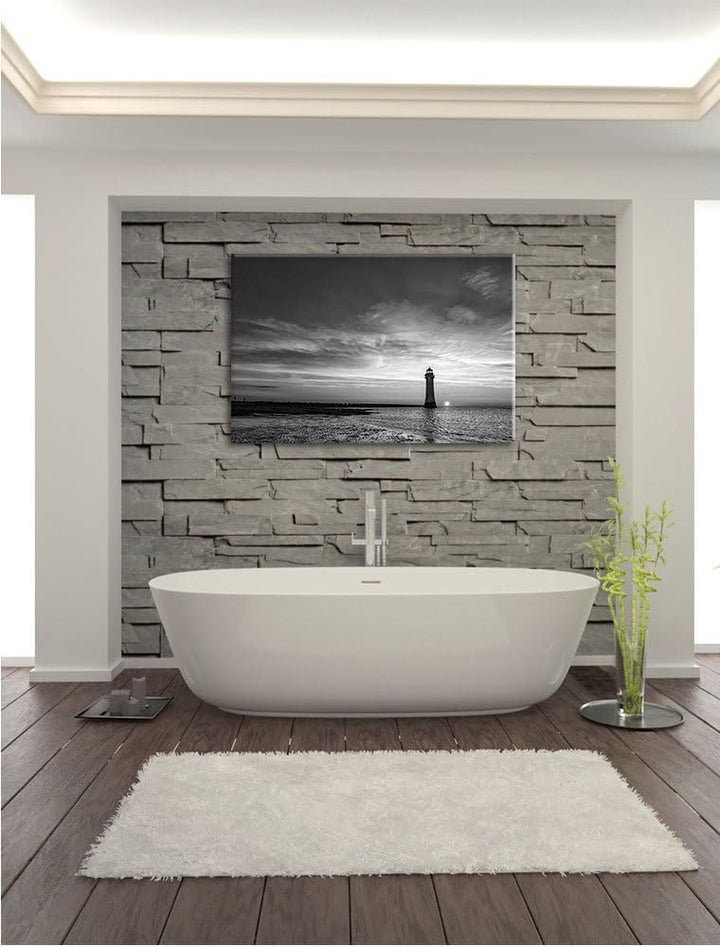 Pixxprint Leuchtturm im Sonnenuntergang als Leinwandbild/Grösse: 100x70 cm/Wandbild/Kunstdruck/ferti