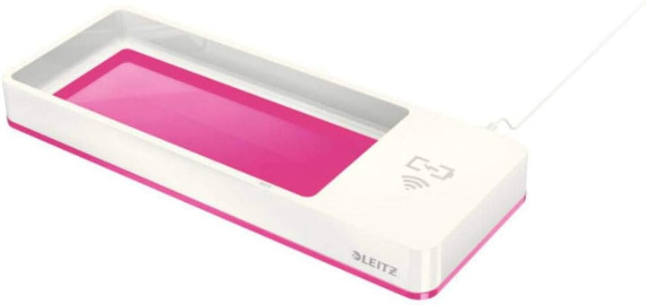 Leitz Stifteschale mit Qi-Induktionsladegerät, Zum kabellosen Laden von Smartphone, Weiss/Pink, Duo