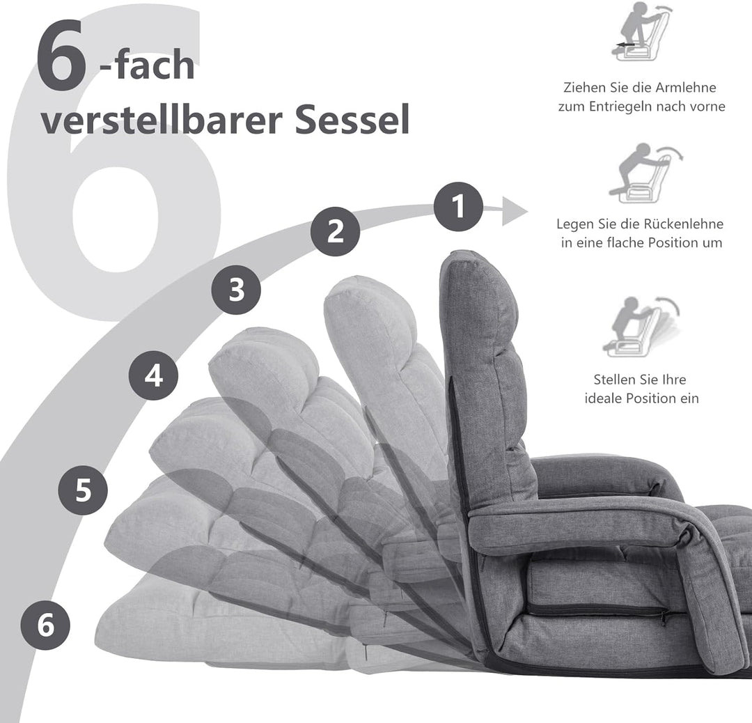 GOPLUS Bodensofa mtit Schlaffunktion, klappbarer Bodenstuhl mit Armlehnen & Kissen, Klappsessel mit