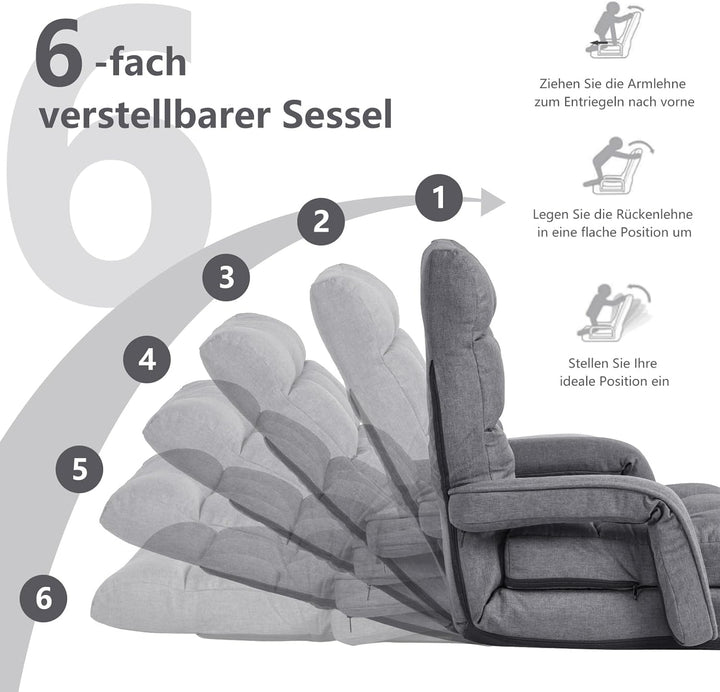 GOPLUS Bodensofa mtit Schlaffunktion, klappbarer Bodenstuhl mit Armlehnen & Kissen, Klappsessel mit