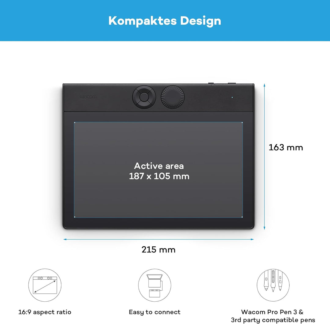 Wacom Intuos Pro Small Zeichentablett – Kompaktes Grafiktablett inkl. Wacom Pro Pen 3, leicht & mobi