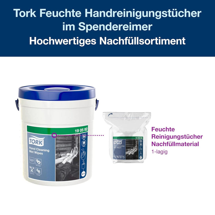 Tork Feuchte Handreinigungstücher im Spendereimer Weiss W14, Ohne Duftstoffe, 1 × 58 Tücher, 190592
