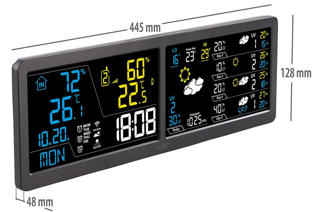 infactory Wanduhr: WLAN-Funk-Wetterstation mit Widescreen-VA-Display, Aussensensor und App (WLAN-Far