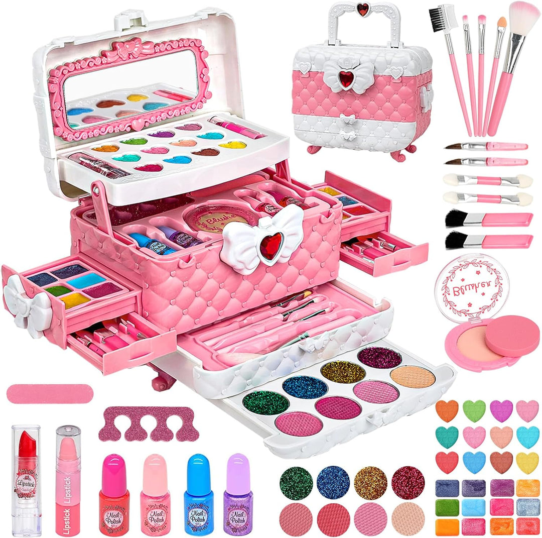 Kinderschminke Set Schminkkoffer Mädchen - 55Pcs Waschbar Kinder Schminke für Mädchen, Kinder Schmin