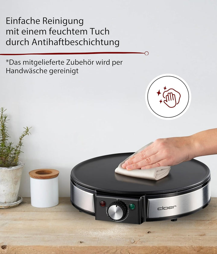 Cloer 6630 Crêpes-Maker, für süsse oder herzhafte Crepes mit 30 cm Ø, 1200 W, Antihaftbeschichtung,