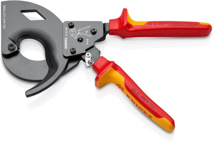 Knipex Kabelschneider (Ratschenprinzip) schwarz lackiert, isoliert mit Mehrkomponenten-Hüllen, VDE-g