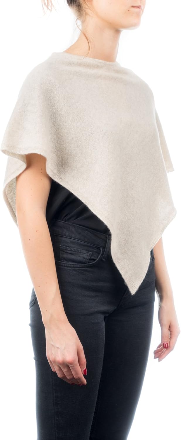 Dalle Piane Cashmere - Kurzer Poncho aus 100% Kaschmir - für Frau Einheitsgrösse Grosse Grössen Beig