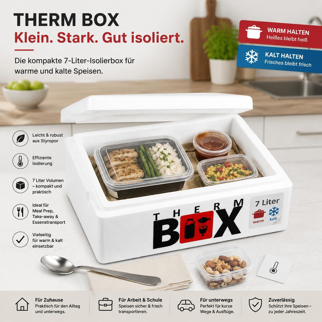 THERM BOX 7W Styroporbox 7 Liter Innen 33,5x23,5x9cm Wandstärke 3cm | Thermobox, Isolierbox, Kühlbox