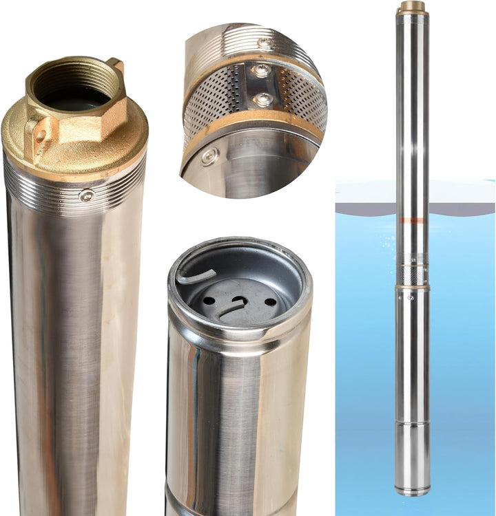 Tiefbrunnenpumpe Wasserpumpe 3.5" 4/15 (1100W 7200 l/h max Förderhöhe 81m) Sandverträglich Edelstahl