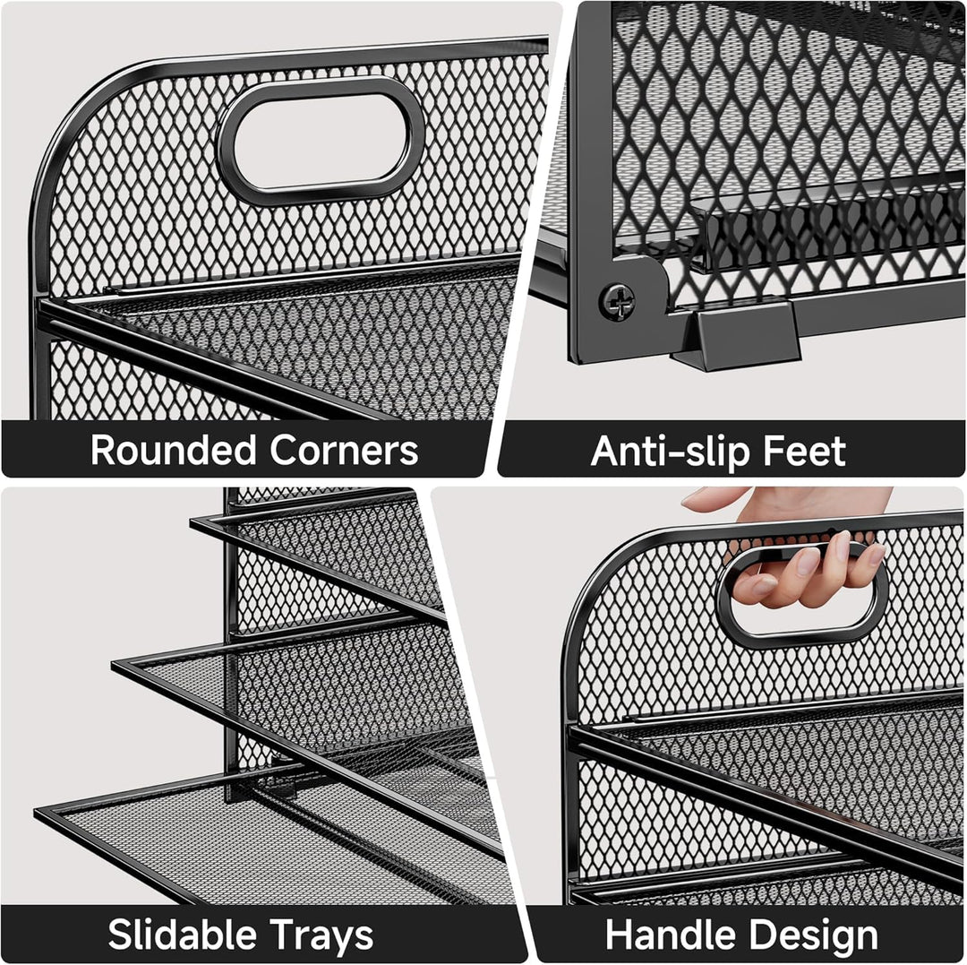 5 Ebenen Papier Organizer Briefablage Organizer, Mesh Metall Schreibtisch Akten Organizer mit Griff,
