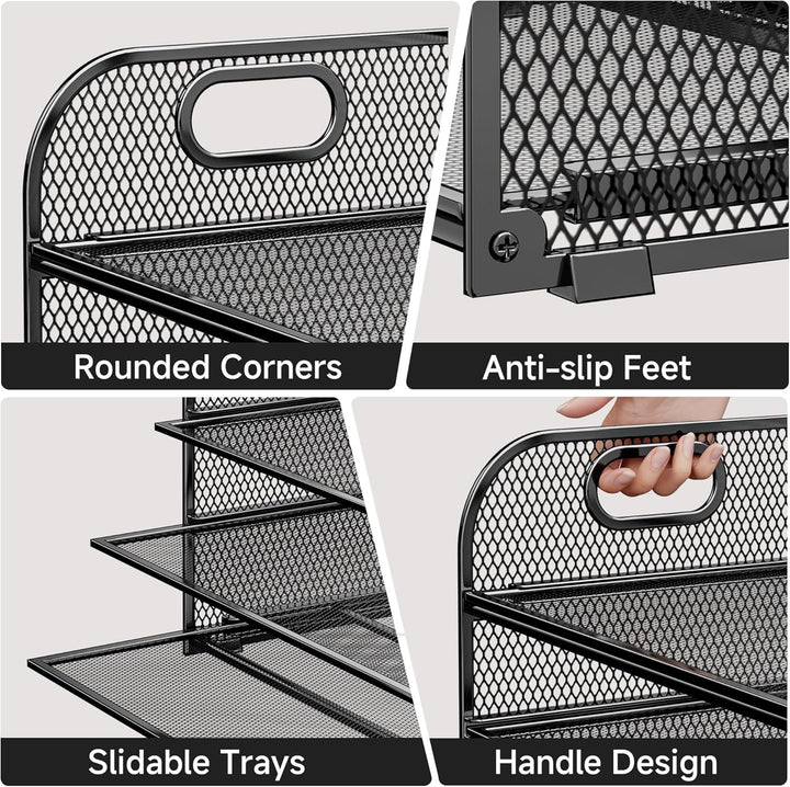 5 Ebenen Papier Organizer Briefablage Organizer, Mesh Metall Schreibtisch Akten Organizer mit Griff,